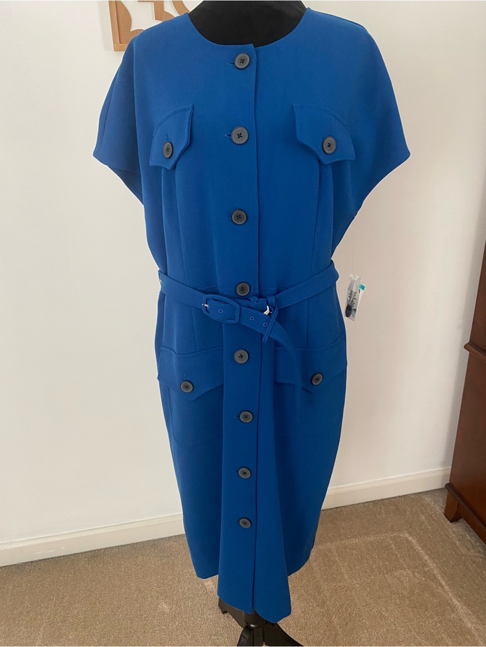 Anne Klein Bold Blue Midi Shirt Dress with Belt